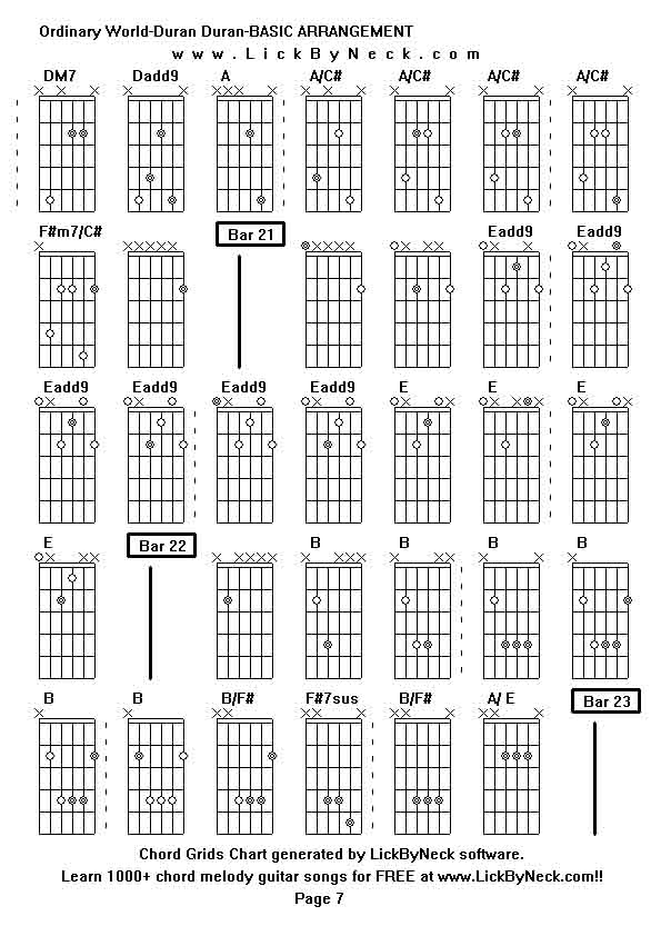 Chord Grids Chart of chord melody fingerstyle guitar song-Ordinary World-Duran Duran-BASIC ARRANGEMENT,generated by LickByNeck software.